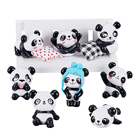ARRICRAFT Natural Pinewood Mini Bench Display Decorations and Cute Plastic Panda Display Decorations Sets