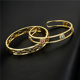 18K Gold Plated Copper Evil Eye Bracelet with Oil Drop Zirconia Stones