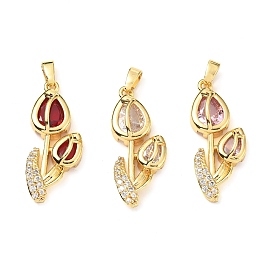 Латунные микро проложить кубического циркония подвески, без кадмия и без свинца, тюльпан, реальный 18 k позолоченный