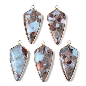 Assembled Synthetic Bronzite and Gemstone Pendants, with Light Gold Iron Loop and Brass Edge, Teardrop