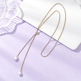 Регулируемый кулон в виде рисового риса из натурального жемчуга 304 цепочка-лариата из нержавеющей стали, цвет морской раковины