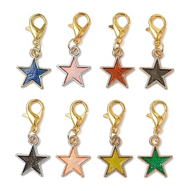 Star Alloy Enamel Pendants Decorations, with Alloy Lobster Claw Clasps