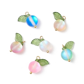 Круглые подвески из окрашенного матового синтетического лунного камня, с прозрачным акриловым листом и латунными петлями, золотые