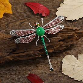 Alloy Rhinestone Dragonfly Brooch, Enamel Insect Brooch with Glass