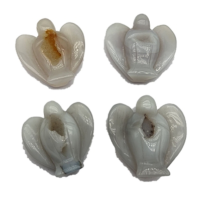 Natural Grey Agate Carved Angel Figurines, for Home Office Desktop Feng Shui Ornament