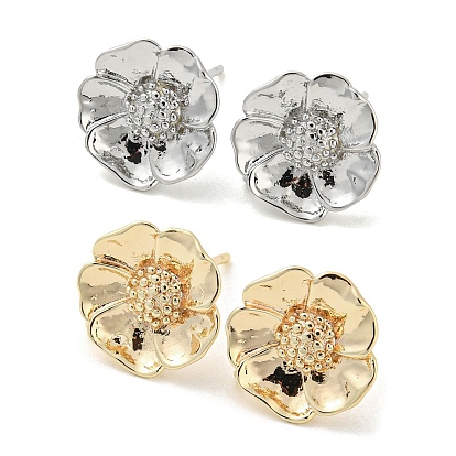 Brass Stud Earrings Findings, with Loops, Flower