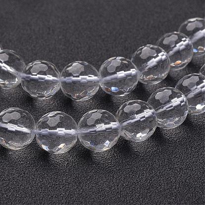Gemstone Beads Strands, Quartz Crystal, Faceted(128 Facets), Round, Synthetic Crystal