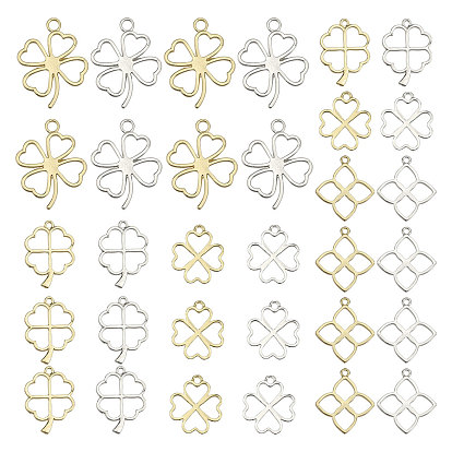 32шт 8 стили подвески из сплава с открытой спиной, прелести клевера для смолы, изготовление ювелирных изделий из эпоксидной смолы