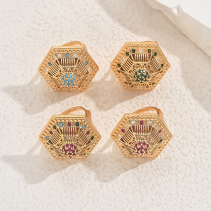 Геометрические латунные микропаве кубические цирконии регулируемые кольца для женщин, золотые