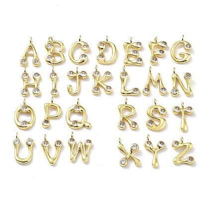26Pcs 26 Styles Rack Plating Brass Micro Pave Cubic Zirconia Pendants, Cadmium Free & Lead Free, Long-Lasting Plated, Letter A~Z