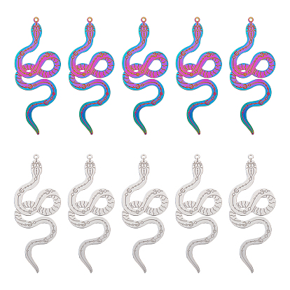 20 шт. 2 цвета ионное покрытие (ip) 304 большие кулоны из нержавеющей стали с филигранью, гравированные металлические украшения, змея