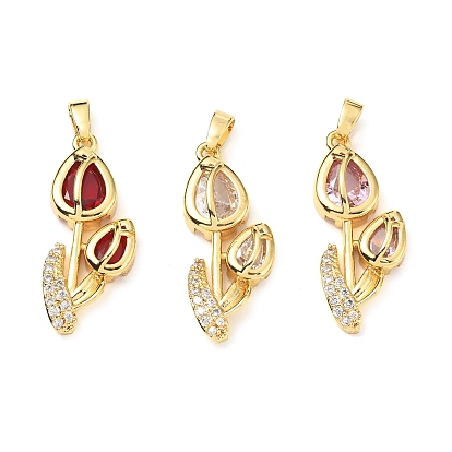 Латунные микро проложить кубического циркония подвески, без кадмия и без свинца, тюльпан, реальный 18 k позолоченный