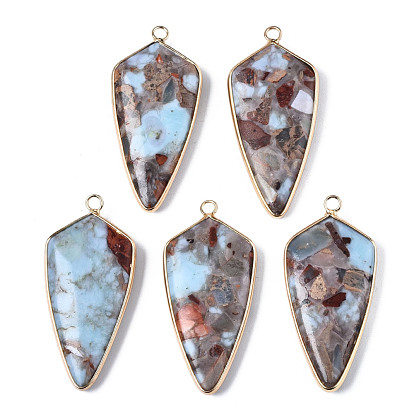 Assembled Synthetic Bronzite and Gemstone Pendants, with Light Gold Iron Loop and Brass Edge, Teardrop
