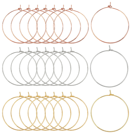 60шт. 3 цвета долговечные позолоченные латунные серьги-кольца фурнитура, кольцо