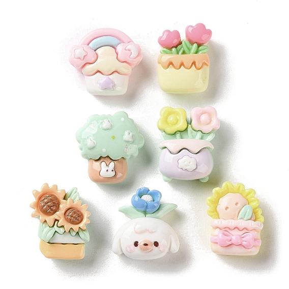 Непрозрачные кабошоны из смолы, растение в горшке