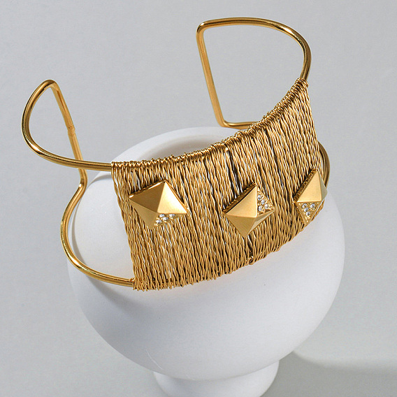 Эффектные 304 браслеты-манжеты из нержавеющей стали с кристаллами и стразами, пирамида