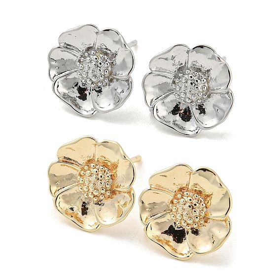 Brass Stud Earrings Findings, with Loops, Flower