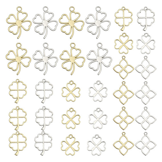 32шт 8 стили подвески из сплава с открытой спиной, прелести клевера для смолы, изготовление ювелирных изделий из эпоксидной смолы