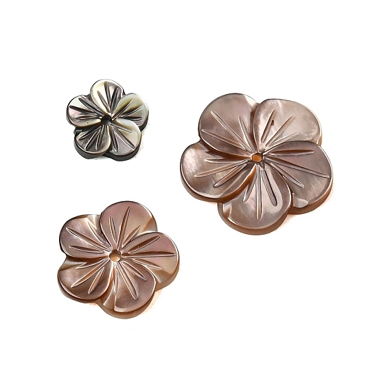 Натуральные черные резные бусины из ракушек, цветок