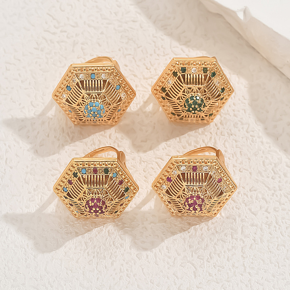 Геометрические латунные микропаве кубические цирконии регулируемые кольца для женщин, золотые