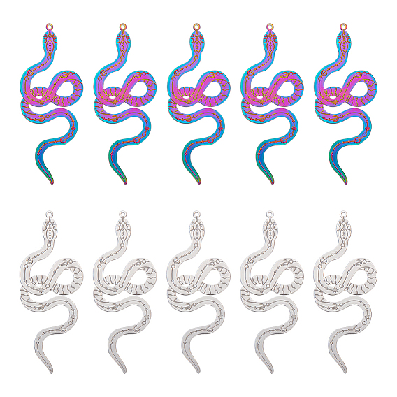 20 шт. 2 цвета ионное покрытие (ip) 304 большие кулоны из нержавеющей стали с филигранью, гравированные металлические украшения, змея