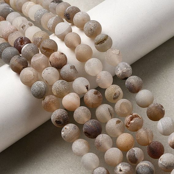 Натуральный druzy агатовые бусы пряди, круглые, матовые