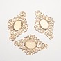 Filigree Flower Iron Cabochon Connector Settings, Tray: 18x13mm, 39x60x1.2mm, Hole: 1mm
