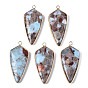 Assembled Synthetic Bronzite and Gemstone Pendants, with Light Gold Iron Loop and Brass Edge, Teardrop