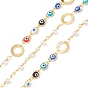 Brass Ring & Horse Eye Link Chains, with CCB Imitation Pearl & Glass Beaded, Soldered, with Spools, Cadmium Free & Lead Free, Real 18K Gold Plated
