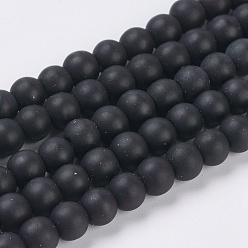 Black Stone Beads Strands, Round, Frosted, 6mm, Hole: 1mm