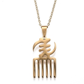 201 Stainless Steel Pendant Necklaces, with Lobster Claw Clasps, Adinkra Gye Nyame