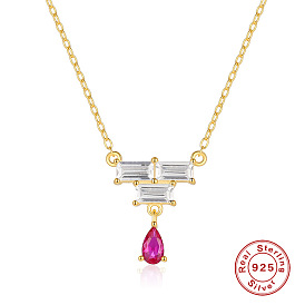 Minimalist and Chic S925 Sterling Silver Stair-Set Diamond Collarbone Necklace in Pink