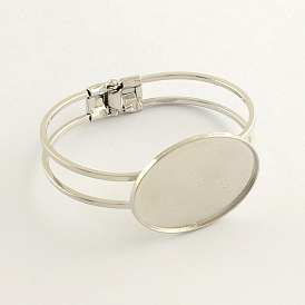 Bracelet fabrication du fer, base de bracelet vide, avec un alliage supports cabochons ovales lunette, sans plomb et sans cadmium et sans nickel, plateau: 40x30 mm, 64x13 mm