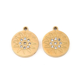 304 из нержавеющей стали горный хрусталь подвески, плоский круглый с солнечными чарами, ионное покрытие (ip)