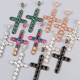 Sparkling Cross Earrings with Alloy and Rhinestone for Women's Fashion Statement
