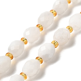 Brins de perles de pierre de lune arc-en-ciel naturel, avec des perles de rocaille, facette, ovale