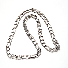 304 Stainless Steel Figaro Chain Necklaces, Faceted, 24 inch(61cm)