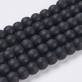 Черный камень бисер нитей, круглые, матовые, 6 мм, отверстие : 1 мм