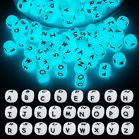104 pcs cube lumineux perles de silicone lettre carré dés alphabet perles avec 2 mm trou entretoise perles de lettre en vrac pour bracelet collier fabrication de bijoux