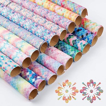 Mermaid Fish Scale Pattern PU Leather Fabric, with Adhesive Back, for Bows Earrings Hair Accessories Bag Making DIY Crafts