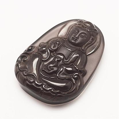 Carved Natural Obsidian Big Pendants, Buddha