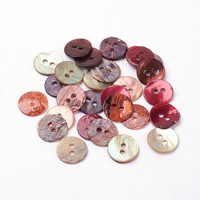 2-Hole Shell Buttons, Dyed, Flat Round