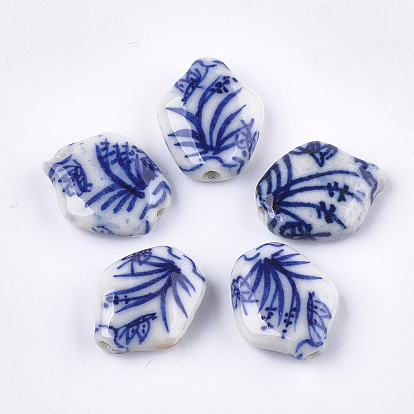 Handmade Porcelain Beads, Blue and White Porcelain, Grass