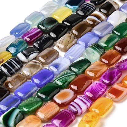 Натуральные полосатые агатовые / полосатые агатовые бусинки, окрашенная и подогревом, прямоугольные