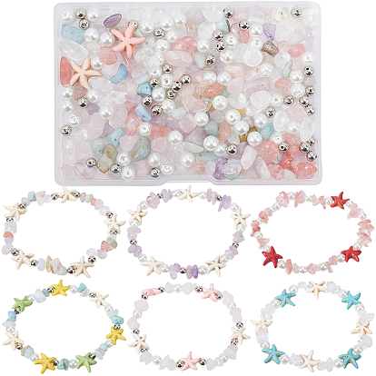 Kit de fabrication de bracelets empilables en forme d'étoiles de mer, bracelets extensibles en pierres précieuses mélangées naturelles et synthétiques