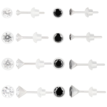 16 пары 8 стили серьги-гвоздики из смолы с микропаве из кубического циркония, плоско-круглые