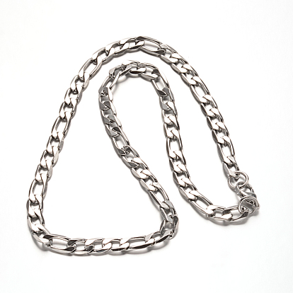 304 Stainless Steel Figaro Chain Necklaces, Faceted, 24 inch(61cm)