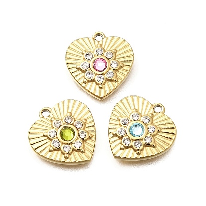 304 подвески из нержавеющей стали, со стразами, ионное покрытие (ip), сердце, реальный 14 k позолоченный