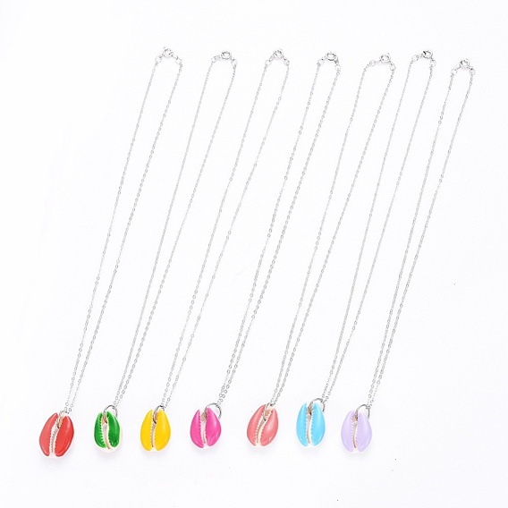 Cauris perles perles pendentifs colliers, avec l'émail, chaînes de câbles en laiton et 304 colliers en acier inoxydable