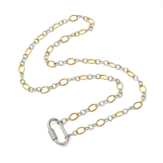 5mm bicolor 304 collares de cadena Figaro texturizados de acero inoxidable, con dijes ovalados de cierre de mosquetón de acero inoxidable